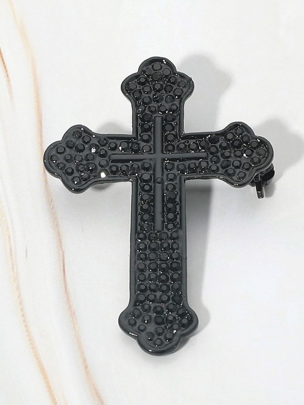 Jet Black Cross Brooch Rhinestone Crystal Pin Stone Gothic Bling Accessory